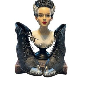 Elegant Widow Black Lace-Up Boots with Silver Accents